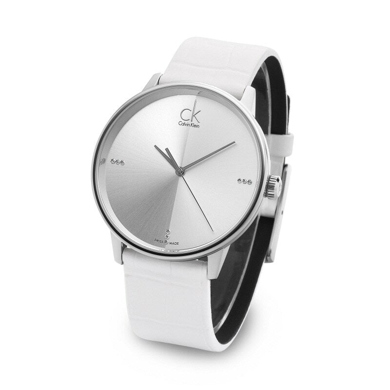 Calvin Klein Accent Silver Dial White Leather Strap Watch for Men - K2Y2X1KW