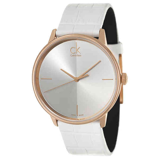 Calvin Klein Accent White Dial White Leather Strap Watch for Women - K2Y2X6K6