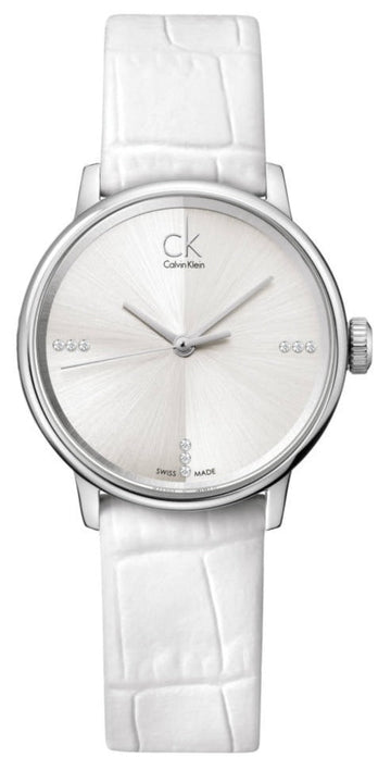 Calvin Klein Accent White Dial White Leather Strap Watch for Women - K2Y2Y1KW