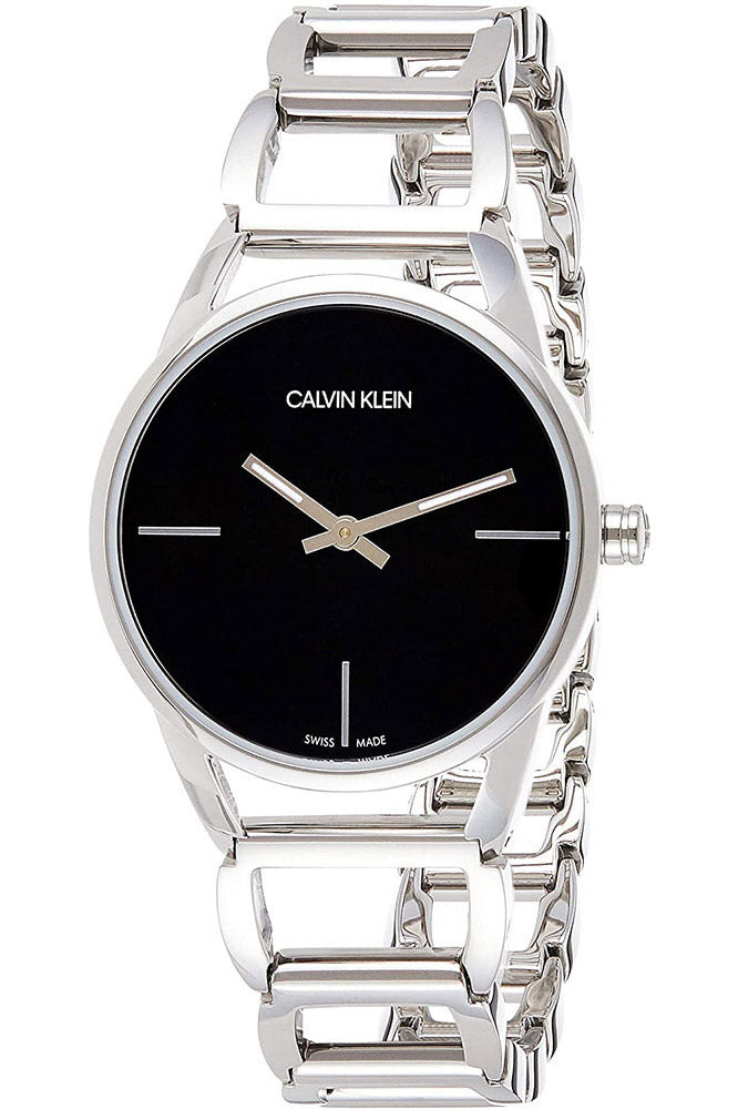 Calvin Klein Stately Black Dial Silver Steel Strap Watch for Women - K3G23121