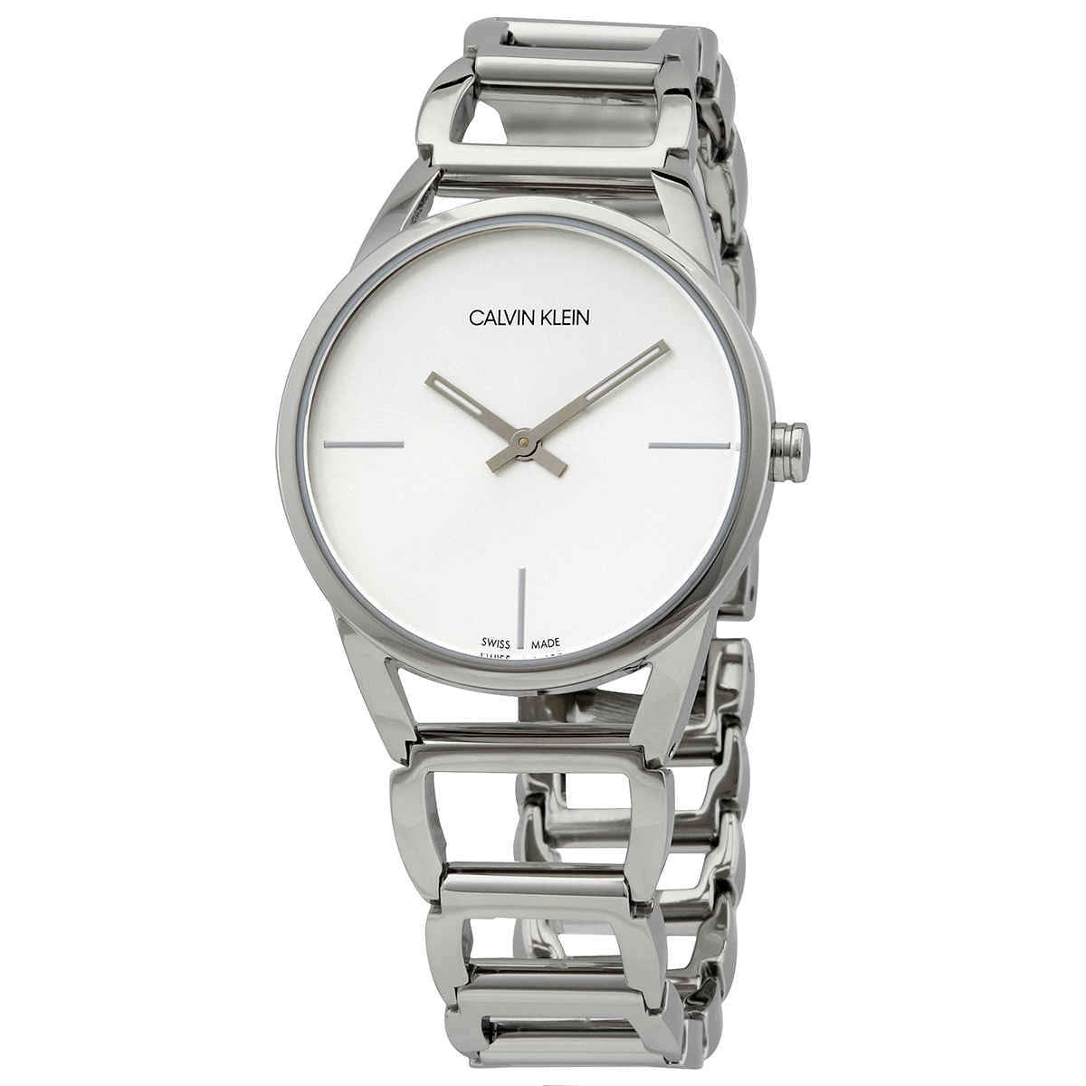 Calvin Klein Stately White Dial Silver Steel Strap Watch for Women - K3G23126