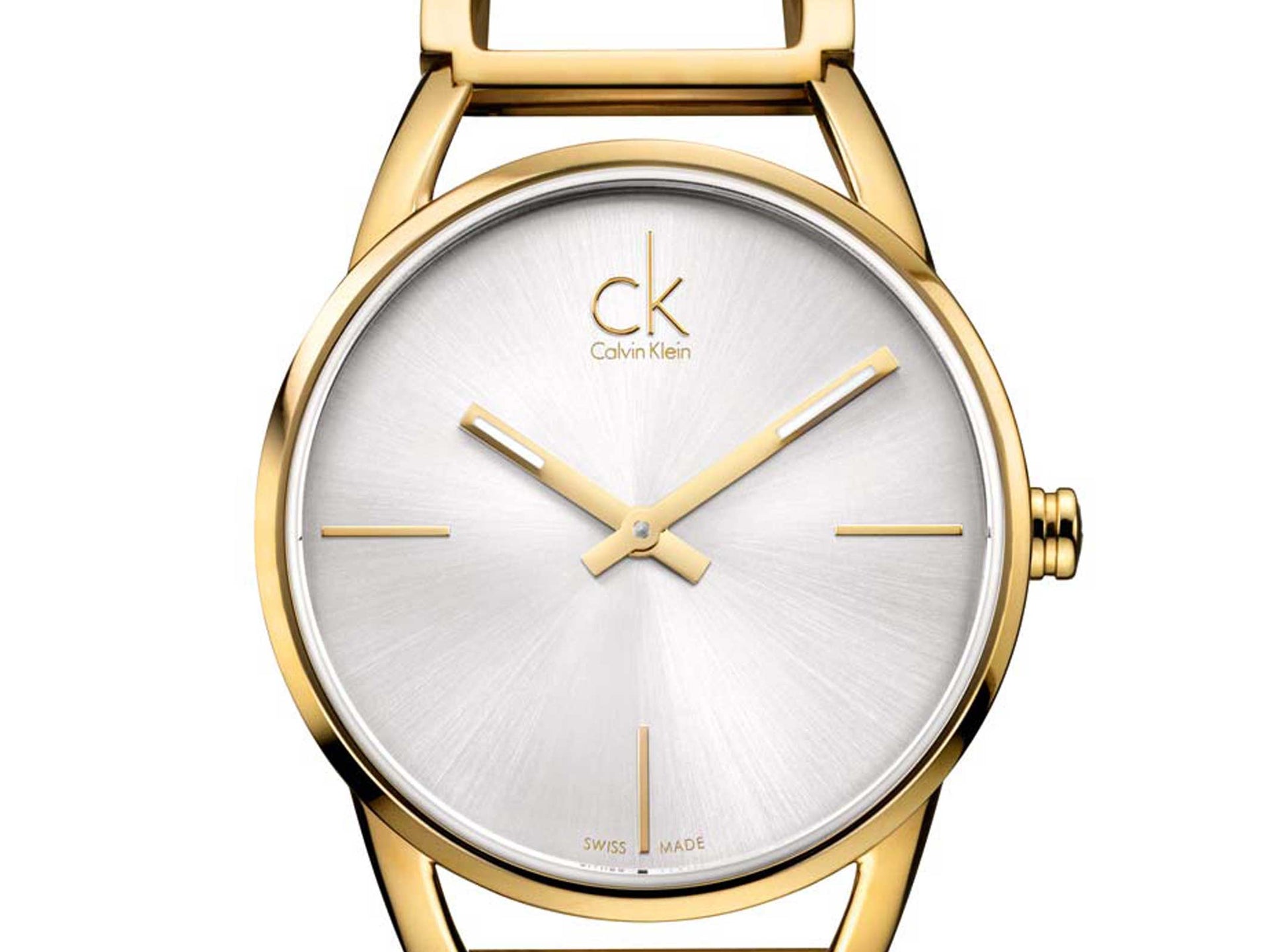 Calvin Klein Stately Silver Dial Gold Steel Strap Watch for Women - K3G23526