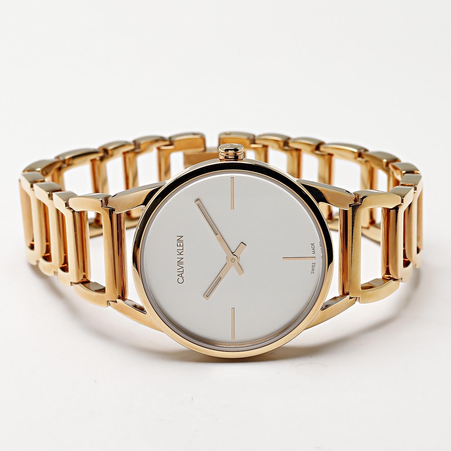 Calvin Klein Stately White Dial Rose Gold Steel Strap Watch for Women - K3G23626