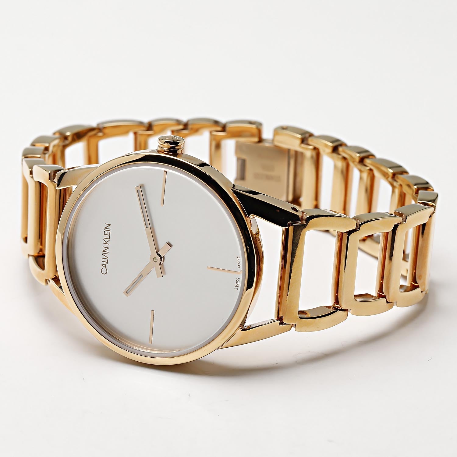 Calvin Klein Stately White Dial Rose Gold Steel Strap Watch for Women - K3G23626