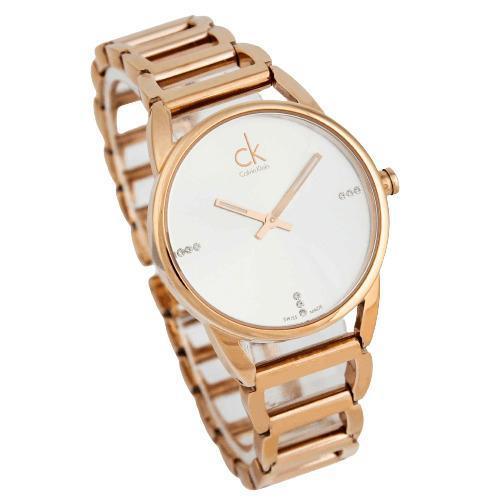 Calvin Klein Stately White Dial Gold Steel Strap Watch for Women - K3G2362W