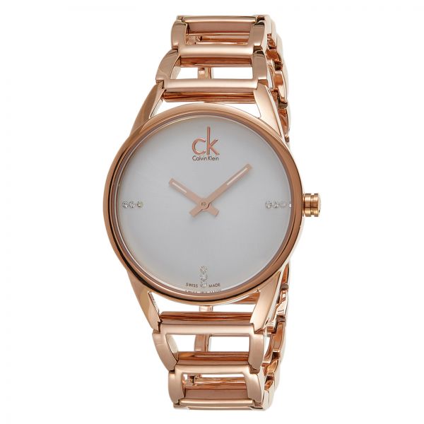 Calvin Klein Stately White Dial Gold Steel Strap Watch for Women - K3G2362W