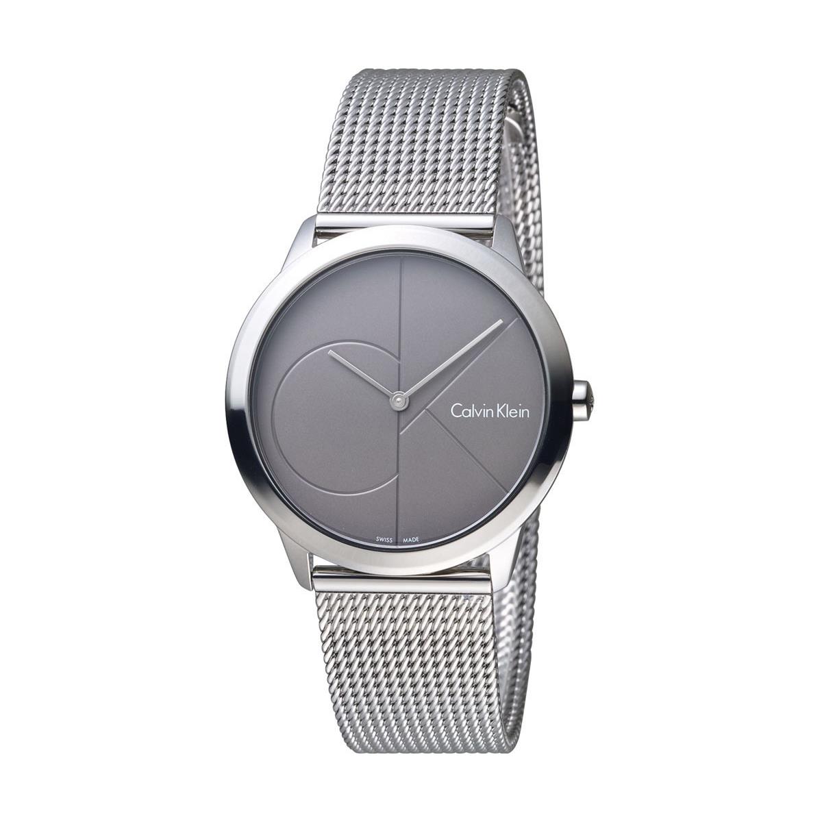 Calvin Klein Minimal Gray Dial Silver Mesh Bracelet Watch for Men - K3M21123