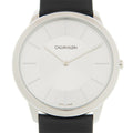 Calvin Klein Minimalist Silver Dial Black Leather Strap Watch for Men - K3M211C6