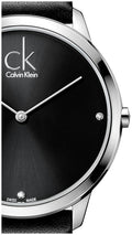 Calvin Klein Minimal Diamonds Black Dial Black Leather Strap Watch for Men - K3M211CS