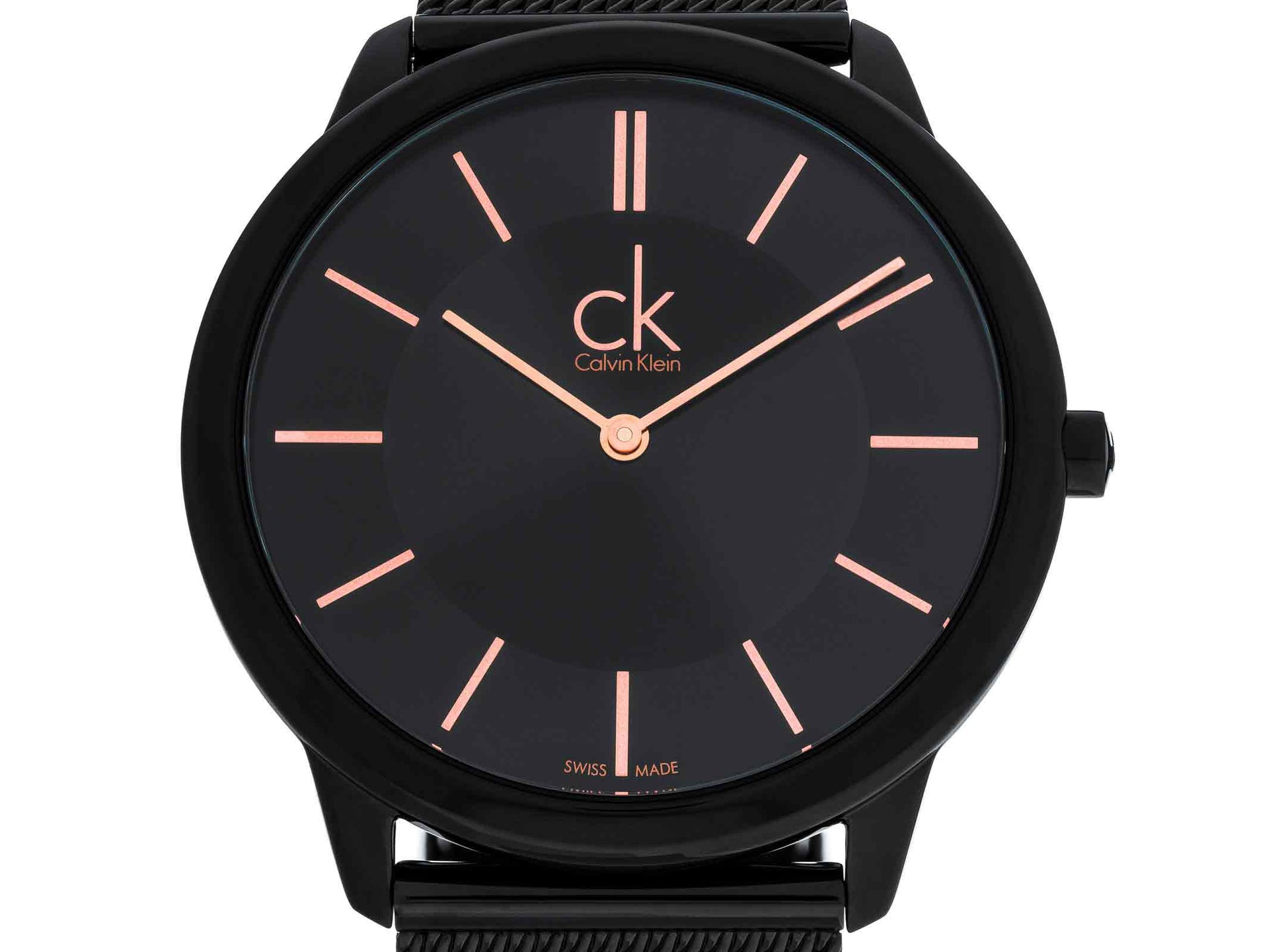 Calvin Klein Minimal Black Dial Black Mesh Bracelet Watch for Men - K3M21421