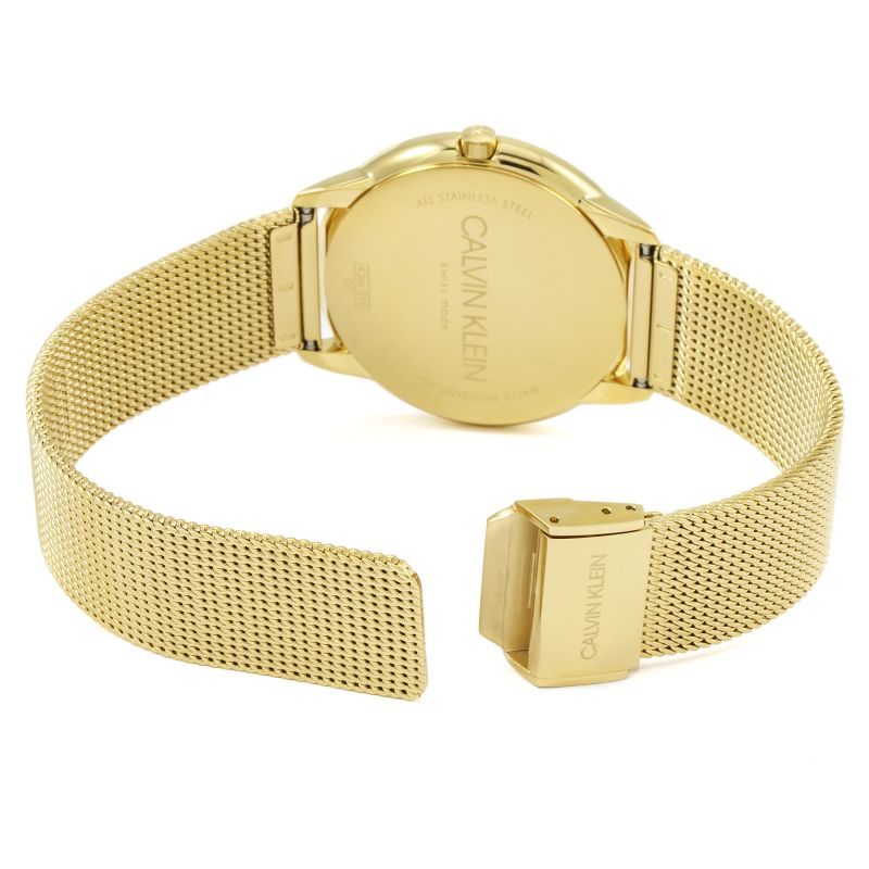 Calvin Klein Minimal White Dial Gold Mesh Bracelet Watch for Men - K3M21526