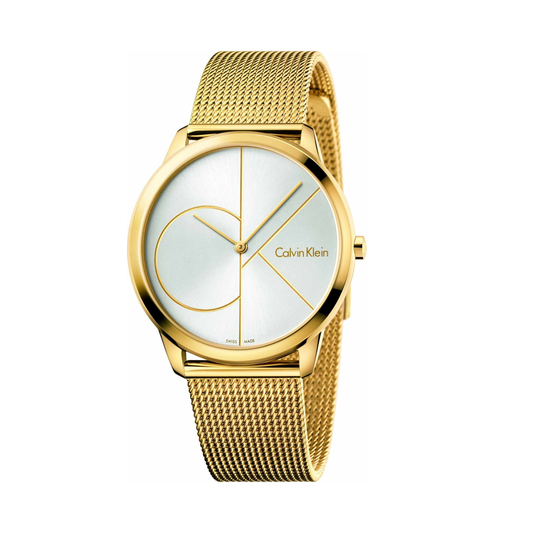 Calvin Klein Minimal White Dial Gold Mesh Bracelet Watch for Men - K3M21526