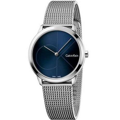 Calvin Klein Minimal Blue Dial Silver Mesh Bracelet Watch for Women - K3M2212N