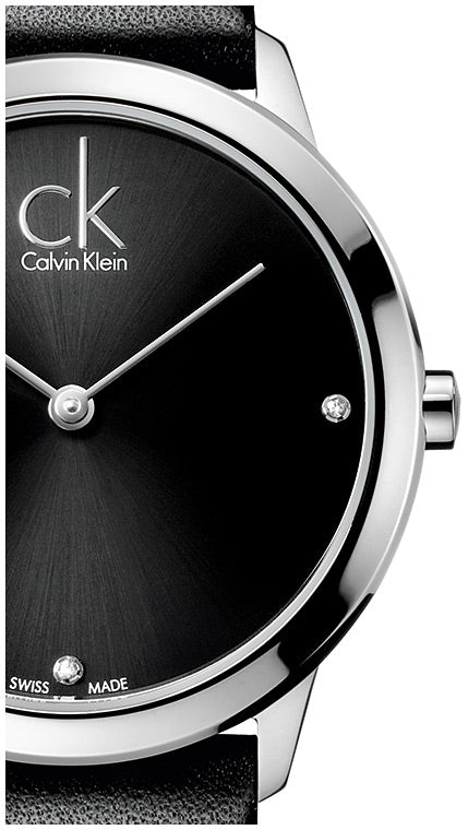 Calvin Klein Minimal Black Dial Black Leather Strap Watch for Women - K3M231CS