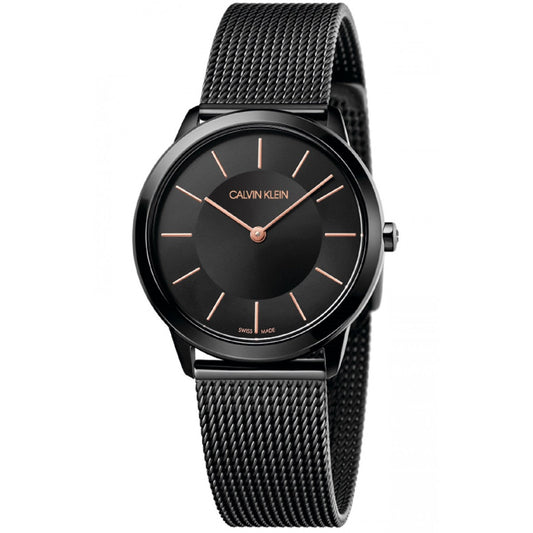 Calvin Klein Minimal Black Dial Black Mesh Bracelet Watch for Women - K3M22421