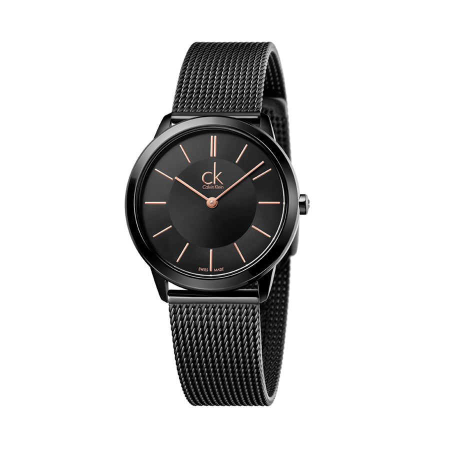 Calvin Klein Minimal Black Dial Black Mesh Bracelet Watch for Men - K3M214B1