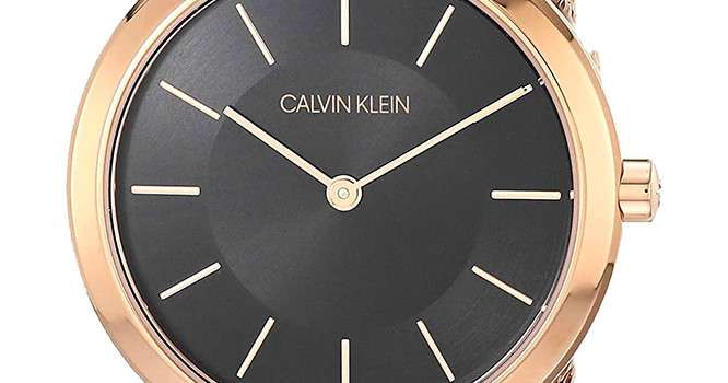 Calvin Klein Minimal Black Dial Rose Gold Mesh Bracelet Watch for Women - K3M2262Y