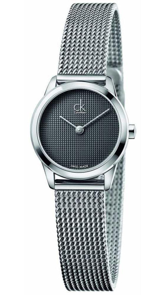 Calvin Klein Minimal Grey Dial Silver Mesh Bracelet Watch for Women - K3M2312X