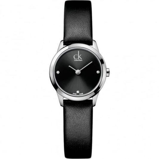 Calvin Klein Minimal Black Dial Black Leather Strap Watch for Women - K3M231CS