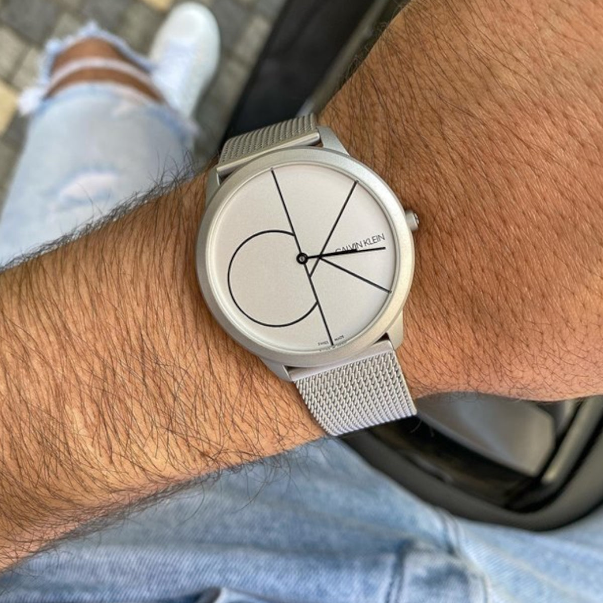 Calvin Klein Minimal White Dial Silver Mesh Bracelet Watch for Men - K3M5115X