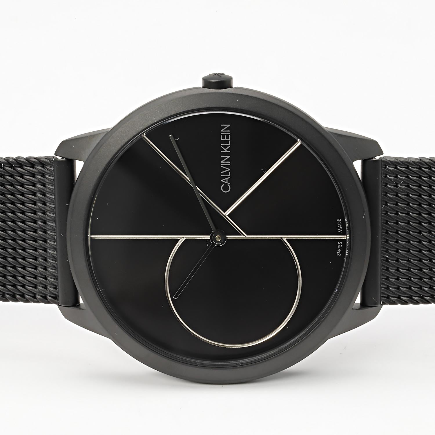 Calvin Klein Minimal Black Dial Black Mesh Bracelet Watch for Men - K3M5145X