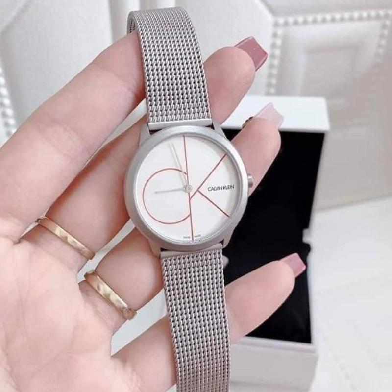 Calvin Klein Minimal White Dial Silver Mesh Bracelet Watch for Women - K3M52152