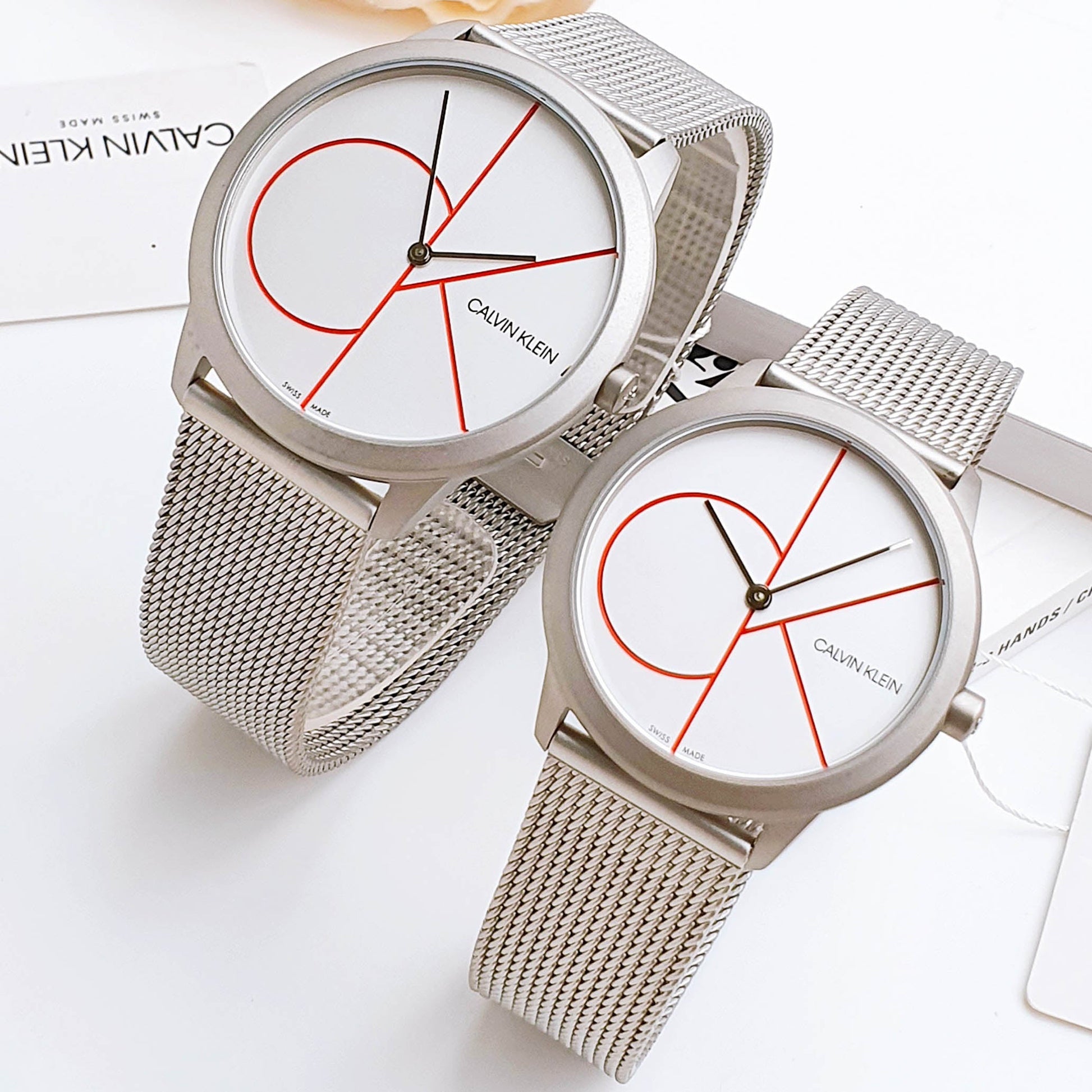 Calvin Klein Minimal White Dial Silver Mesh Bracelet Watch for Women - K3M52152