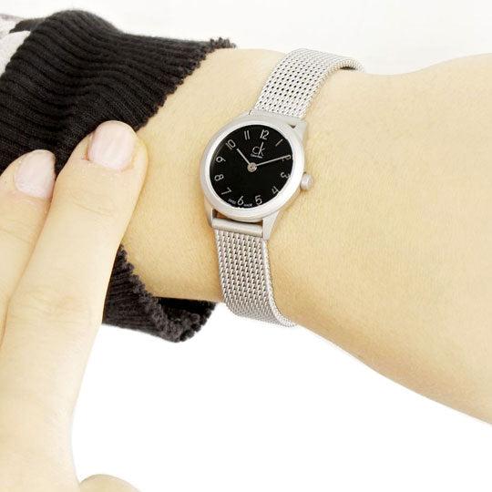 Calvin Klein Minimal Black Dial Silver Mesh Bracelet Watch for Women - K3M53151