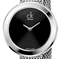 Calvin Klein Firm Black Dial Silver Mesh Bracelet Watch for Women - K3N23121