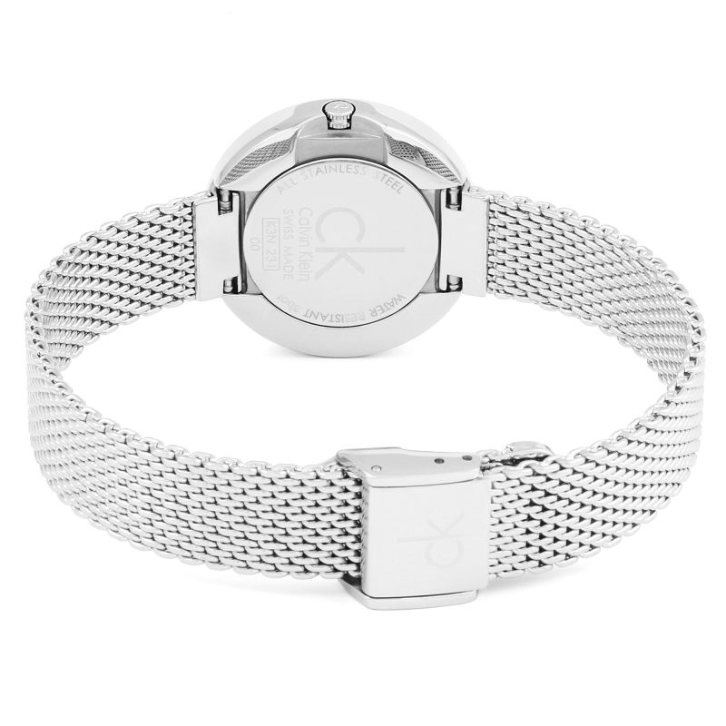 Calvin Klein Firm Black Dial Silver Mesh Bracelet Watch for Women - K3N23121