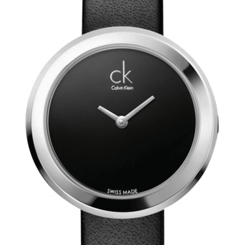 Calvin Klein Firm Black Dial Black Leather Strap Watch for Women - K3N231C1