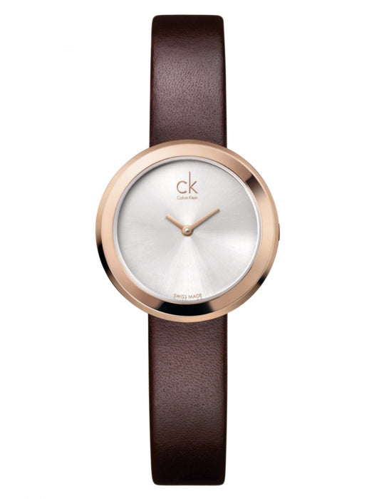 Calvin Klein Firm White Dial Brown Leather Strap Watch for Women - K3N236G6