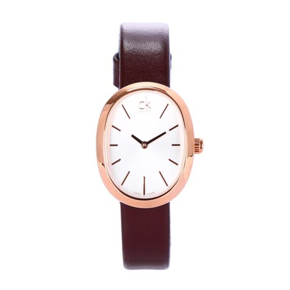 Calvin Klein Incentive White Dial Brown Leather Strap Watch for Women - K3P236G6