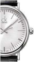 Calvin Klein Surround Silver Dial Black Leather Strap Watch for Men - K3W211C6