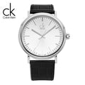 Calvin Klein Surround Silver Dial Black Leather Strap Watch for Men - K3W211C6