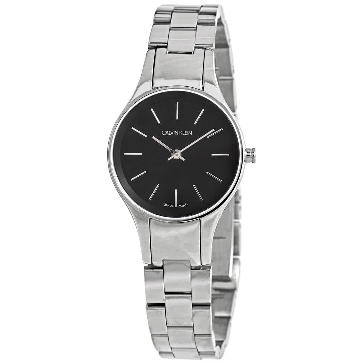 Calvin Klein Simplicity Black Dial Silver Steel Strap Watch for Women - K4323130