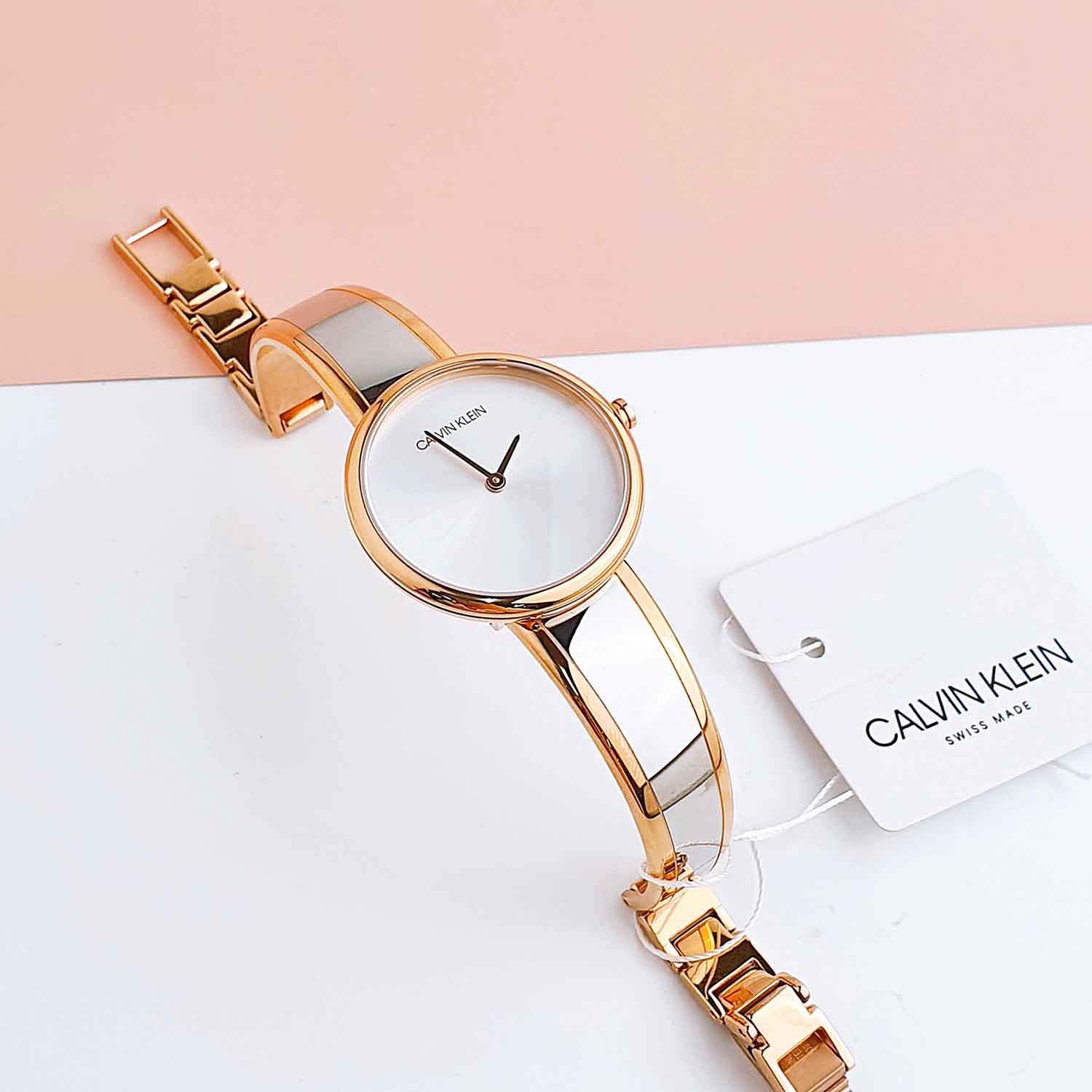 Calvin Klein Seduce Silver Dial Two Tone Steel Strap Watch for Women - K4E2N61Y