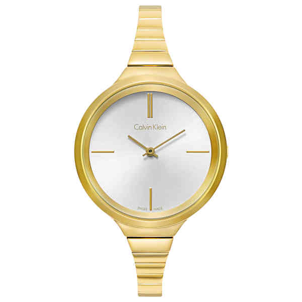 Calvin Klein Lively Silver Dial Gold Steel Strap Watch for Women - K4U23526