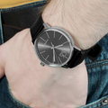 Calvin Klein Post Minimal Black Dial Black Leather Strap Watch for Men - K7621401