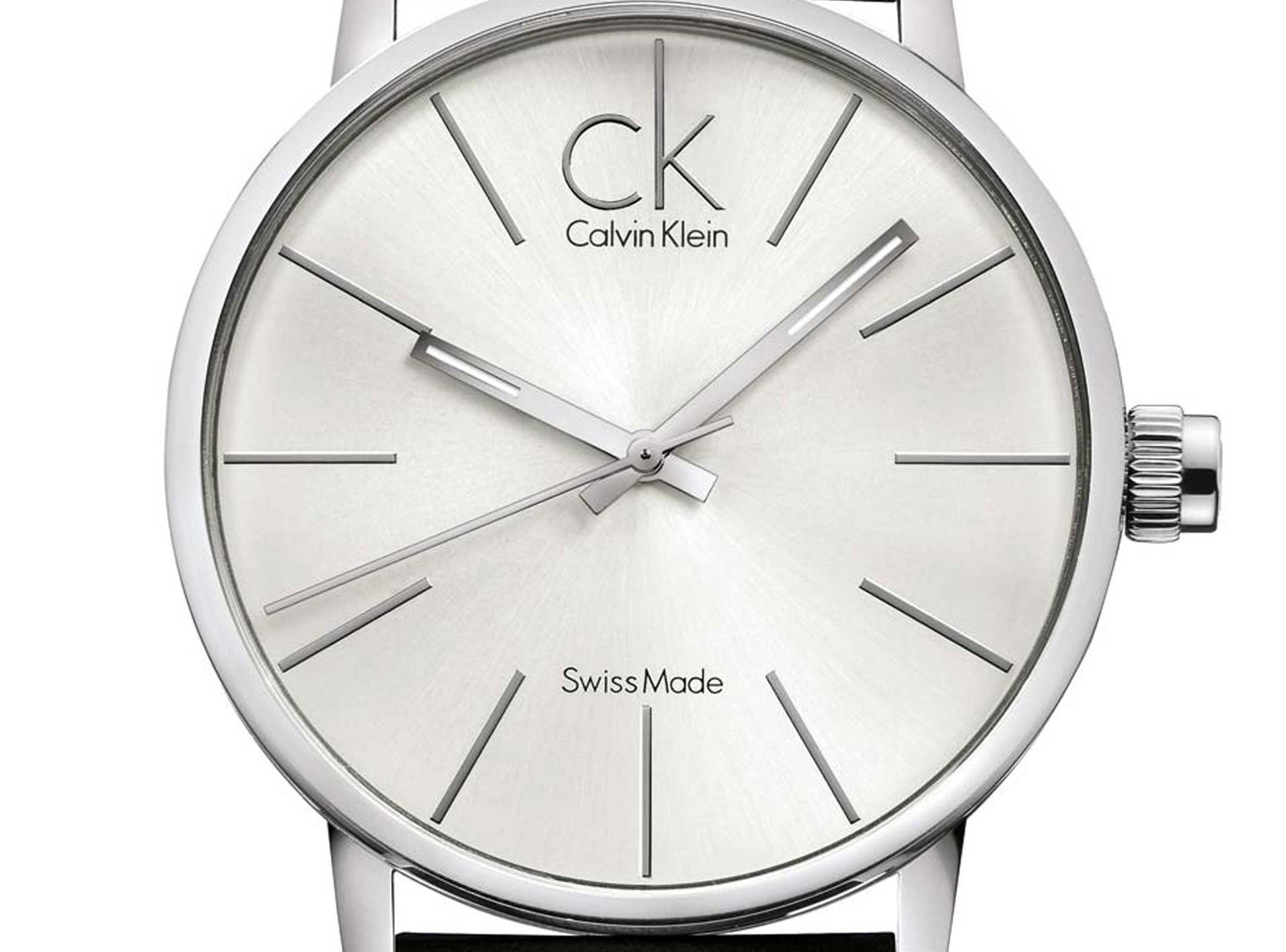 Calvin Klein Post Minimal Silver Dial Black Leather Strap Watch for Men - K7621192