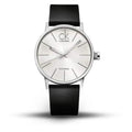 Calvin Klein Post Minimal Silver Dial Black Leather Strap Watch for Men - K7622185