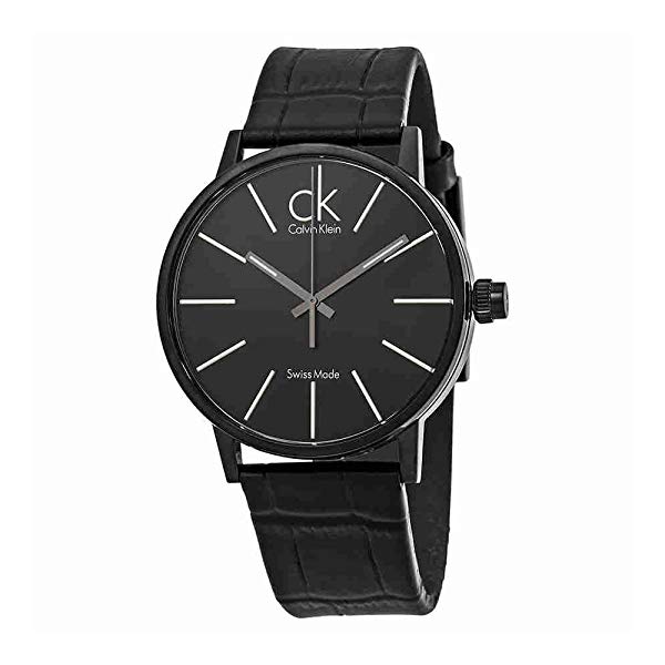 Calvin Klein Black Dial Black Leather Strap Watch for Women - K7622401