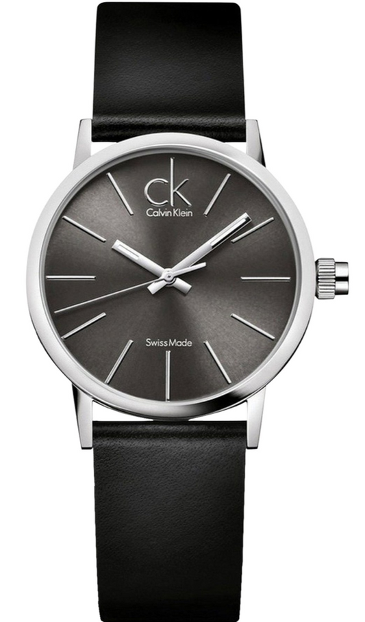 Calvin Klein Minimal Black Dial Black Leather Strap Watch for Women - K7622107