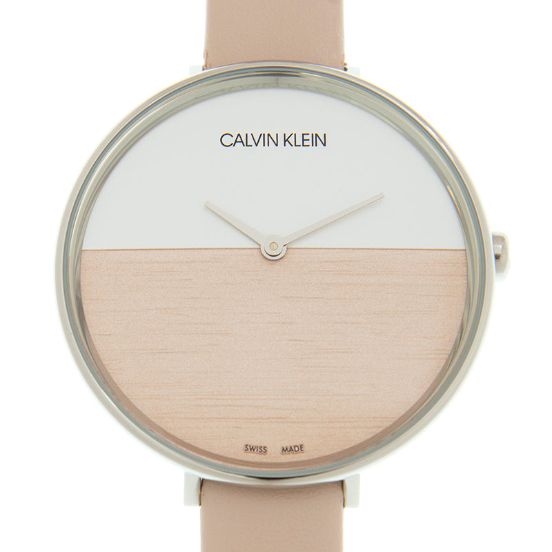 Calvin Klein Rise White Beige Dial Beige Leather Strap Watch for Women - K7A231XH