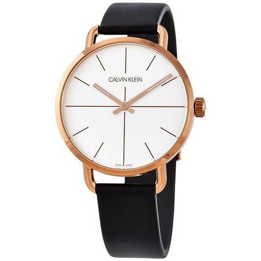 Calvin Klein Even White Dial Black Leather Strap Watch for Women - K7B216C6