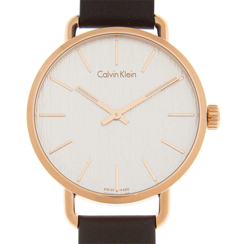 Calvin Klein Even Silver Dial Brown Leather Strap Watch for Men - K7B216G6