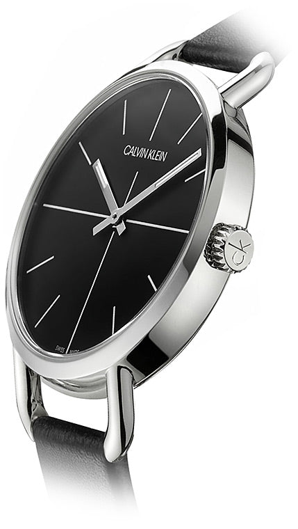 Calvin Klein Even Black Dial Black Leather Strap Watch for Women  - K7B231CZ