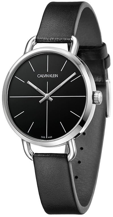 Calvin Klein Even Black Dial Black Leather Strap Watch for Women  - K7B231CZ