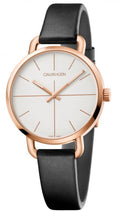 Calvin Klein Even White Dial Black Leather Strap Watch for Women - K7B236C6