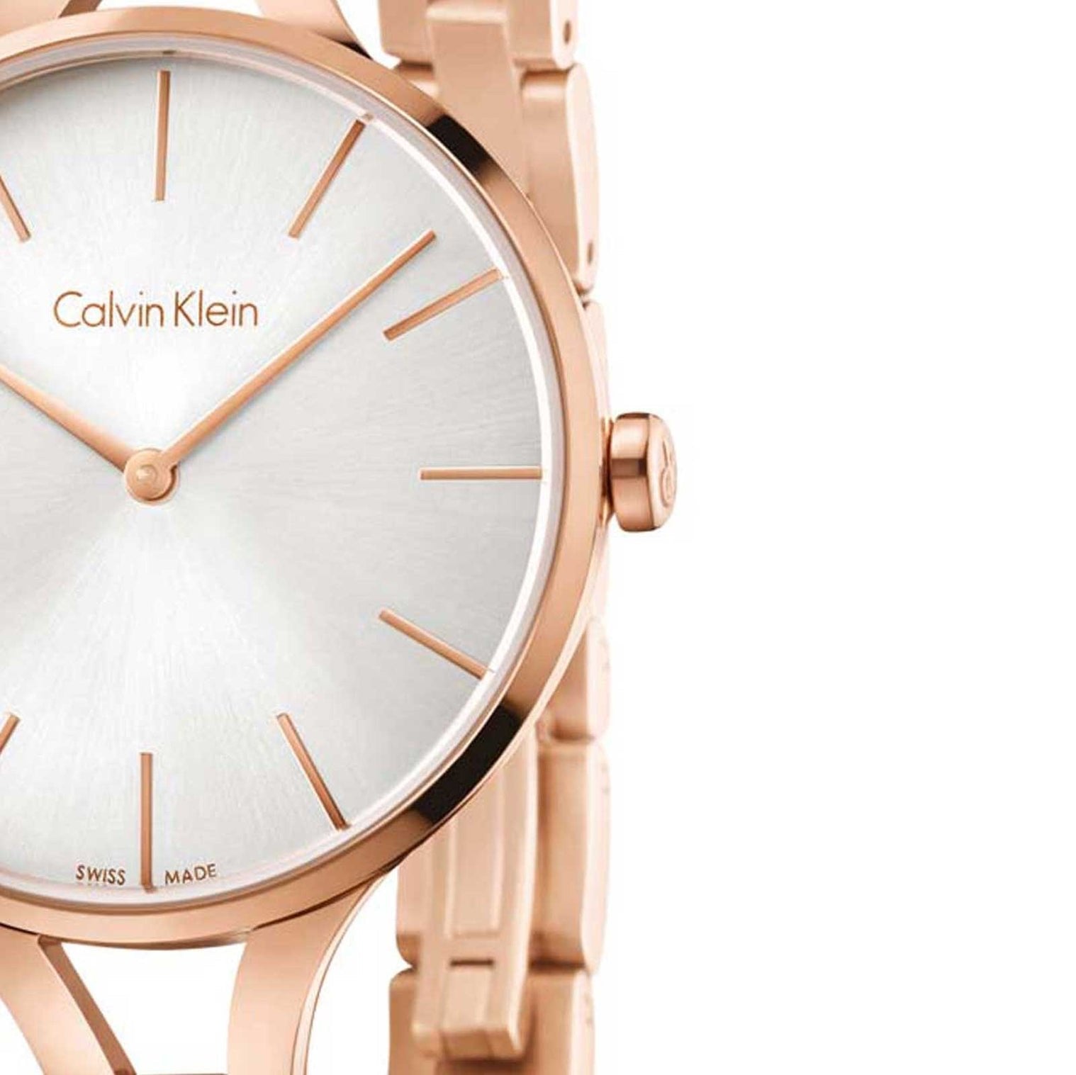 Calvin Klein Graphic Silver Dial Rose Gold Steel Strap Watch for Women - K7E23646